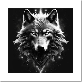 Black and White Cosmic Wolf Posters and Art